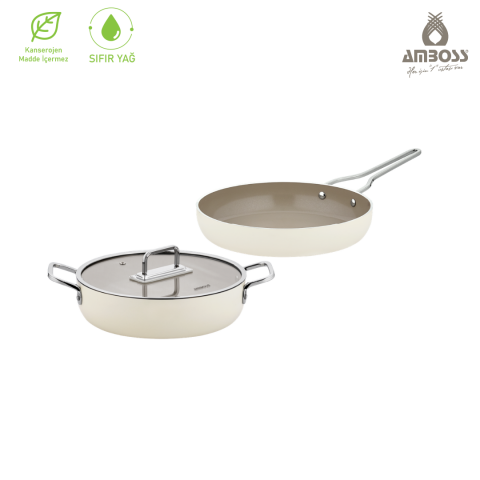 Sera Nova Seramik 3 Parça Tencere & Tava Seti - Latte