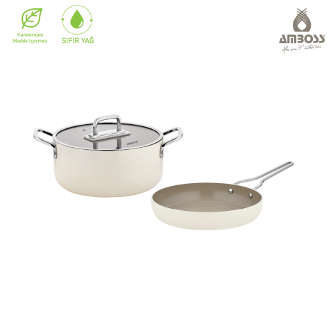 Sera Nova Seramik 3 Parça Derin Tencere & Tava Seti - Latte