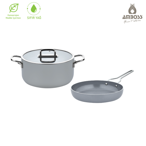 Sera Nova Seramik 3 Parça Derin Tencere & Tava Seti - Gri